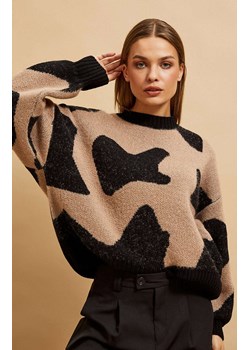 Wzorzysty sweter damski Z-SW-4223, Kolor beżowo-czarny, Rozmiar XS, Moodo ze sklepu Primodo w kategorii Swetry damskie - zdjęcie 166697513