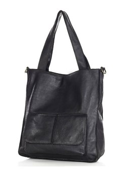 Torebka damska shopper A4 skóra naturalna - MARCO MAZZINI czarna ze sklepu Verostilo w kategorii Torby Shopper bag - zdjęcie 166699660