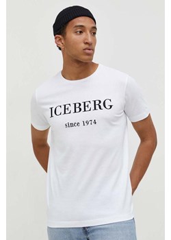 Iceberg t-shirt bawełniany męski kolor biały z nadrukiem ze sklepu ANSWEAR.com w kategorii T-shirty męskie - zdjęcie 166929463