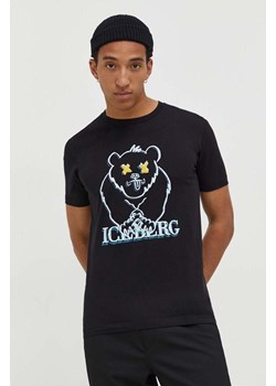 Iceberg t-shirt bawełniany męski kolor czarny z nadrukiem ze sklepu ANSWEAR.com w kategorii T-shirty męskie - zdjęcie 166929473