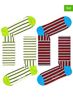 Happy Socks Skarpety (2 pary) &quot;Blocked Stripe&quot; w kolorze zielono-czerwonym ze sklepu Limango Polska w kategorii Skarpetki damskie - zdjęcie 166935284