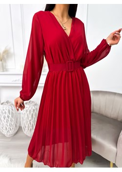 Czerwona Plisowana Sukienka z Paskiem ze sklepu ModnaKiecka.pl w kategorii Sukienki - zdjęcie 166938620