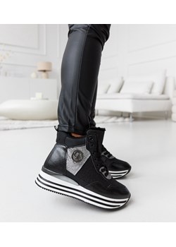 Czarne ocieplane sneakersy z brokatem Deleon ze sklepu gemre w kategorii Botki - zdjęcie 166946211