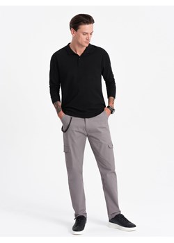 Spodnie męskie z kieszeniami cargo i ściągaczem na dole nogawki - szare V4 OM-PACG-0189 ze sklepu ombre w kategorii Spodnie męskie - zdjęcie 166948454