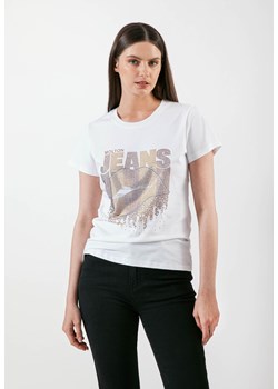 Biały t-shirt z aplikacją ze sklepu Molton w kategorii Bluzki damskie - zdjęcie 166951260