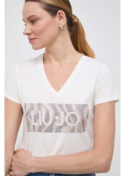 Liu Jo t-shirt bawełniany damski kolor beżowy ze sklepu ANSWEAR.com w kategorii Bluzki damskie - zdjęcie 166977514