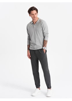 Spodnie męskie dresowe CARROT ze strukturalnej dzianiny - grafitowy melanż V1 OM-PASK-0143 ze sklepu ombre w kategorii Spodnie męskie - zdjęcie 166989972
