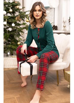 Piżama damska z długimi rękawami i spodniami w kratę Zorza, Kolor zielony-kratka, Rozmiar S, Italian Fashion ze sklepu Primodo w kategorii Piżamy damskie - zdjęcie 166994371