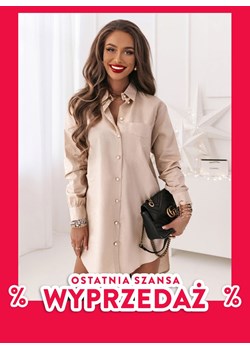 Jasnobeżowa sukienka koszulowa z guzikami Chemsa - jasnobeżowy ze sklepu pakuten.pl w kategorii Sukienki - zdjęcie 167000950