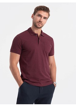 T-shirt męski polo z ozdobnymi guzikami - bordowy V6 S1744 ze sklepu ombre w kategorii T-shirty męskie - zdjęcie 167337491