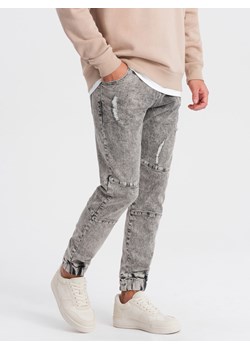 Spodnie męskie marmurkowe JOGGERY z przetarciami - szare V3 OM-PADJ-0153 ze sklepu ombre w kategorii Spodnie męskie - zdjęcie 167337493
