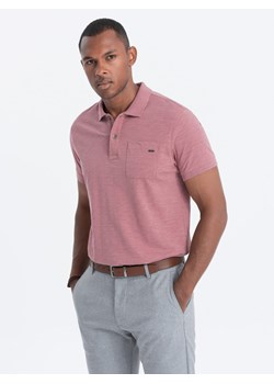 T-shirt męski polo z ozdobnymi guzikami - zgaszony róż V4 S1744 ze sklepu ombre w kategorii T-shirty męskie - zdjęcie 167337513