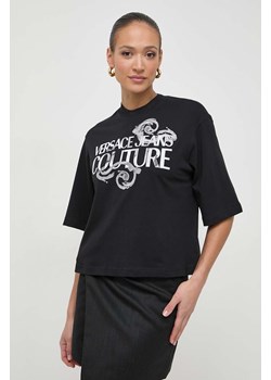 Versace Jeans Couture t-shirt bawełniany damski kolor czarny 76HAHG01 CJ00G ze sklepu ANSWEAR.com w kategorii Bluzki damskie - zdjęcie 167339554