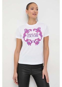 Versace Jeans Couture t-shirt bawełniany damski kolor biały 76HAHG02 CJ00G ze sklepu ANSWEAR.com w kategorii Bluzki damskie - zdjęcie 167339584