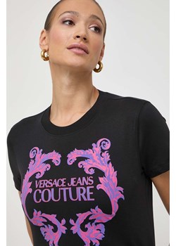 Versace Jeans Couture t-shirt bawełniany damski kolor czarny 76HAHG02 CJ00G ze sklepu ANSWEAR.com w kategorii Bluzki damskie - zdjęcie 167339594