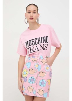 Moschino Jeans t-shirt bawełniany damski kolor różowy ze sklepu ANSWEAR.com w kategorii Bluzki damskie - zdjęcie 167348093