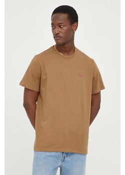 Levi&apos;s t-shirt bawełniany męski kolor brązowy gładki ze sklepu ANSWEAR.com w kategorii T-shirty męskie - zdjęcie 167348112