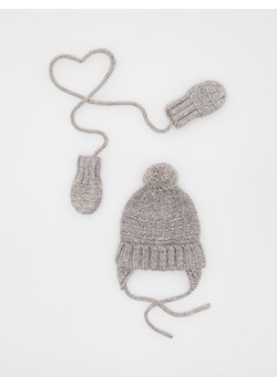 Reserved - Bawełniana czapka z rękawiczkami - ciemnoszary ze sklepu Reserved w kategorii Czapki dziecięce - zdjęcie 167348214