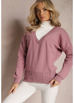 Ciemnoróżowa Bawełniana Bluza z Trójkątnym Dekoltem Hydralia ze sklepu Renee odzież w kategorii Bluzy damskie - zdjęcie 167367701