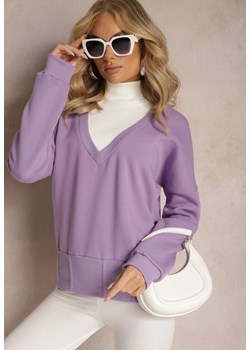 Jasnofioletowa Bawełniana Bluza z Trójkątnym Dekoltem Hydralia ze sklepu Renee odzież w kategorii Bluzy damskie - zdjęcie 167367711