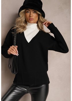 Czarna Bawełniana Bluza z Trójkątnym Dekoltem Hydralia ze sklepu Renee odzież w kategorii Bluzy damskie - zdjęcie 167367721