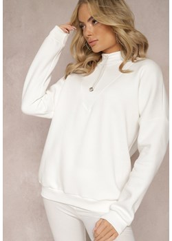 Biała Ocieplana Bluza Bawełniana z Półgolfem Heraia ze sklepu Renee odzież w kategorii Bluzy damskie - zdjęcie 167367801