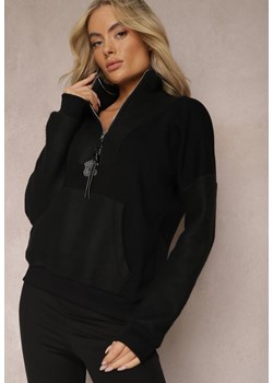 Czarna Bluza Half Zip z Przeszyciami i Półgolfem Ananke ze sklepu Renee odzież w kategorii Bluzy damskie - zdjęcie 167367811