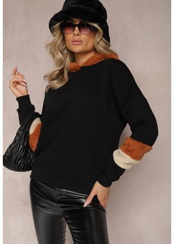 Czarna Bawełniana Bluza z Kapturem i Wstawkami z Polaru Qilin ze sklepu Renee odzież w kategorii Bluzy damskie - zdjęcie 167367851