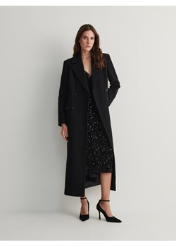 Reserved - Wełniany długi płaszcz - czarny ze sklepu Reserved w kategorii Płaszcze damskie - zdjęcie 167375060