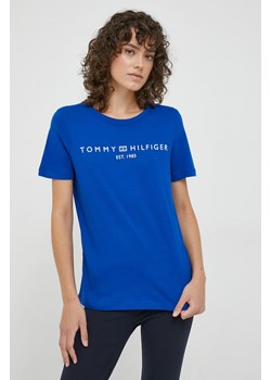 Tommy Hilfiger t-shirt bawełniany kolor niebieski WW0WW40276 ze sklepu ANSWEAR.com w kategorii Bluzki damskie - zdjęcie 167375264