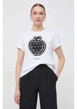 Twinset t-shirt bawełniany damski kolor biały ze sklepu ANSWEAR.com w kategorii Bluzki damskie - zdjęcie 167376372
