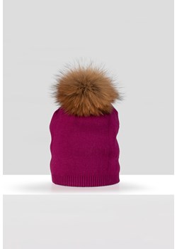 Amarantowa czapka z pomponem z szopa ze sklepu Molton w kategorii Czapki zimowe damskie - zdjęcie 167376693