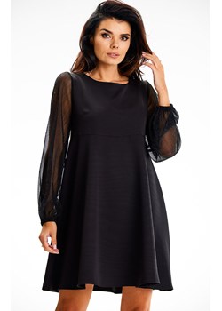 Rozkloszowana elegancka sukienka damska czarna A622, Kolor czarny, Rozmiar L, Awama ze sklepu Primodo w kategorii Sukienki - zdjęcie 167378892