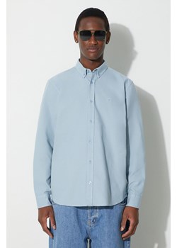 Carhartt WIP koszula bawełniana Longsleeve Bolton Shirt męska kolor niebieski regular z kołnierzykiem button-down I030238.0F4GD ze sklepu PRM w kategorii Koszule męskie - zdjęcie 167391764