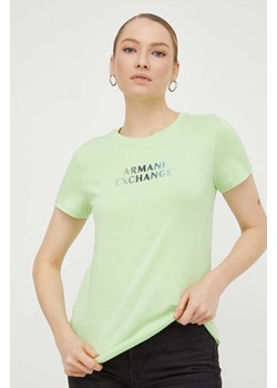 Armani Exchange t-shirt bawełniany damski kolor zielony 3DYT14 YJDGZ ze sklepu ANSWEAR.com w kategorii Bluzki damskie - zdjęcie 167396731
