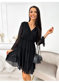 Czarna Sukienka z Kopertowym Dekoltem ze sklepu ModnaKiecka.pl w kategorii Sukienki - zdjęcie 167402111