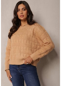 Jasnobrązowy Luźny Sweter z Miękkiej Dzianiny Misgannis ze sklepu Renee odzież w kategorii Swetry damskie - zdjęcie 167454771