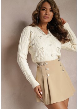 Beżowa Rozkloszowana Spódnica Mini z Ozdobnymi Guzikami Holiana ze sklepu Renee odzież w kategorii Spódnice - zdjęcie 167456361