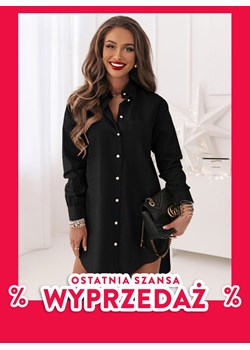 Czarna sukienka koszulowa z guzikami Chemsa - czarny ze sklepu pakuten.pl w kategorii Sukienki - zdjęcie 167458131