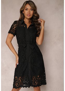 Czarna Koszulowa Sukienka Midi z Ażurowym Zdobieniem Tatrasi ze sklepu Renee odzież w kategorii Sukienki - zdjęcie 167522113