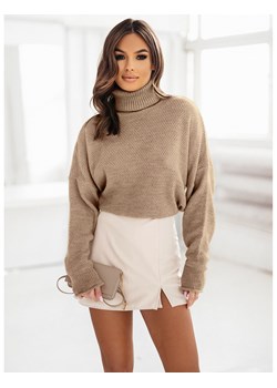 Pleciony sweter oversize golf FEZA - ciemny beż ze sklepu magmac.pl w kategorii Swetry damskie - zdjęcie 167560150