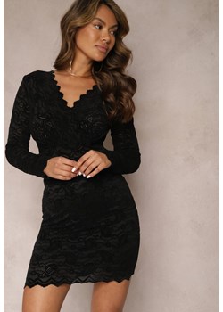 Czarna Taliowana Sukienka Koronkowa Mini z Kopertowym Dekoltem Jorinda ze sklepu Renee odzież w kategorii Sukienki - zdjęcie 167564754