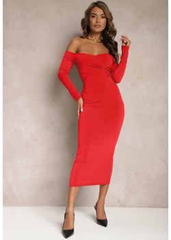 Czerwona Kopertowa Sukienka Midi Hiszpanka o Dopasowanym Kroju Vervena ze sklepu Renee odzież w kategorii Sukienki - zdjęcie 167564761