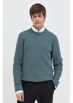 HUGO sweter bawełniany kolor zielony ze sklepu ANSWEAR.com w kategorii Swetry męskie - zdjęcie 167576540