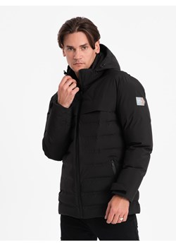 Zimowa kurtka męska z odpinanym kapturem - czarna V3 OM-JAHP-0150 ze sklepu ombre w kategorii Kurtki męskie - zdjęcie 167581092