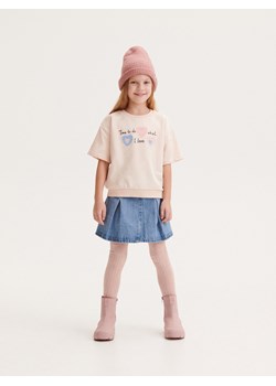 Reserved - T-shirt z aplikacją - beżowy ze sklepu Reserved w kategorii Bluzki dziewczęce - zdjęcie 167582224