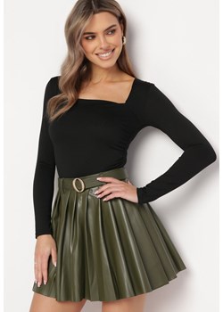 Zielona Plisowana Mini Spódnica z Paskiem z Klamrą Isabellika ze sklepu Born2be Odzież w kategorii Spódnice - zdjęcie 167617180