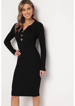 Czarna Dzianinowa Sukienka z Guzikami Allipoda ze sklepu Born2be Odzież w kategorii Sukienki - zdjęcie 167617194