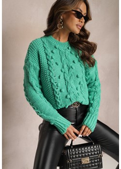 Zielony Grubo Pleciony Sweter z Wełną i Bawełną Bavime ze sklepu Renee odzież w kategorii Swetry damskie - zdjęcie 167617560
