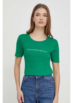 United Colors of Benetton t-shirt bawełniany damski kolor zielony ze sklepu ANSWEAR.com w kategorii Bluzki damskie - zdjęcie 167621103